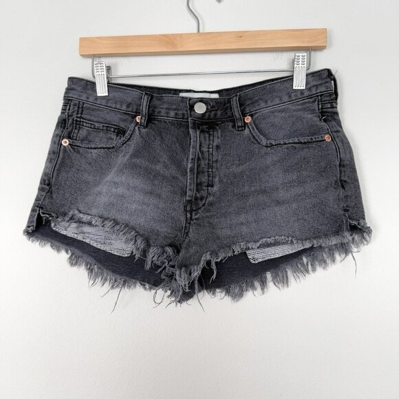 Y2K Free People Cutoff Shorts 28 Charcoal Gray Denim Distressed Grunge Festival - Picture 1 of 7